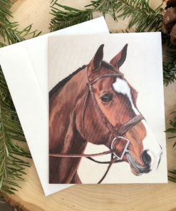 Lucky Charm Brown Bay Horse Greeting Cards, sold individually by Carolyn Nikolai.