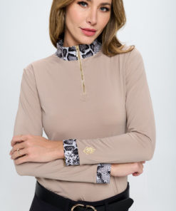 Tan Equestrian Shirt with Snake Print Accents by Dancing Equestrian.