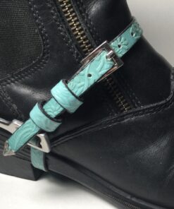 Leather turquoise spur straps for equestrians