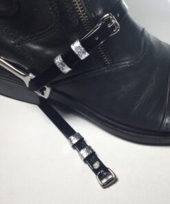 Black Patent Leather Spur Straps with Silver Embossed Keepers.