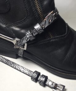 black and silver zebra print spur straps