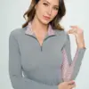 Grey Riding Top with Pink Underarm Accent Panels.
