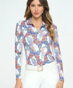 Butterfly pattern sun shirt for equestrians