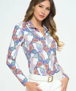 Butterfly Pattern white pastel equestrian sun shirt.