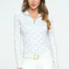 White Equestrian Sunshirt with Silver Signature DE pattern.