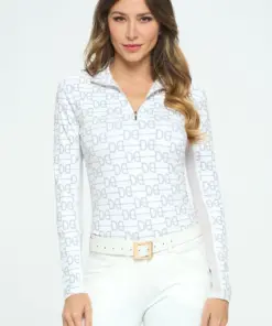 White Equestrian Sunshirt with Silver Signature DE pattern.