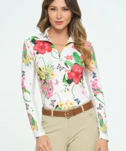 White and Floral Print Equestrian Sunshirt.