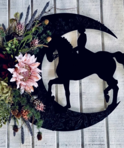 Jumping Horse Wreath with Botanical Crescent Moon by All Designs Equine