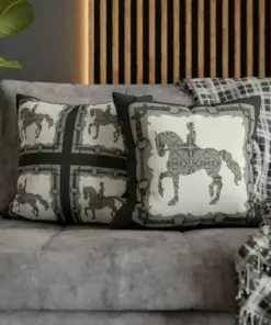 Double Sided Dressage Piaffe Snaffle Bit and Reins Pattern Horse Pillowcase