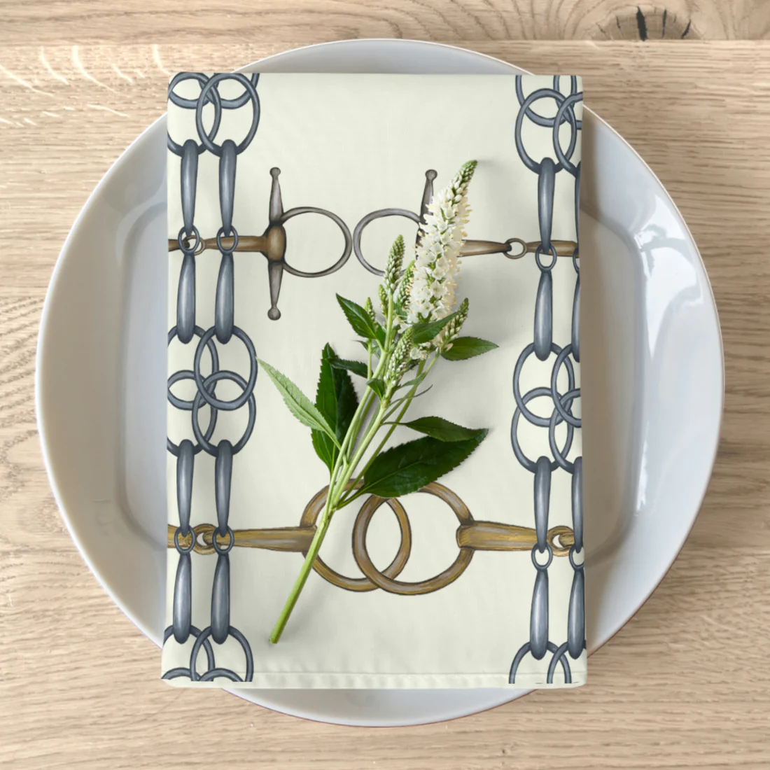 Snaffle Bit and Reins Napkins in Ivory (set of 4)