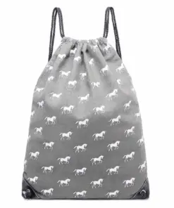 Horse Print Drawstring Backpack in Grey